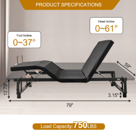 Adjustable Bed Base Frame Queen Bed Frame With Head And Foot Incline Wireless Remote 4 Ports USB, Under-Bed Nightlights, Zero Gravity Quiet Motor Blac