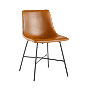 Modern Upholstered Dining Chair With Metal X Base, Set Of 2, Whiskey Brown