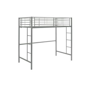 Modern Industrial Twin Over Loft Metal Bunk Bed Frame With Integrated Guardrails - Silver