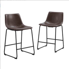 Industrial Faux Leather Counter Stools, Set Of 2 - Brown