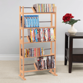 Media Storage Rack With Sliding Dividers In Maple