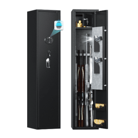 Firearm Safe With LED Lights And Alarm System, Biometric Fingerprint Rifle Safe Long Gun Cabinet With Removable Shelf,