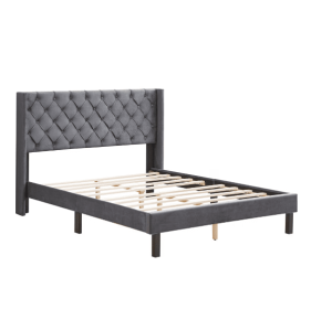 Quilted Fabric Bed Frame With Velvet Buttons