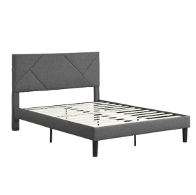 Queen-size Upholstered Platform Bed Frame, Supported By Wooden Bars, Easy To Assemble, Grey