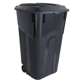 Hyper Tough 32 Gallon Wheeled Heavy Duty Plastic Garbage Can, Attached Lid, Black