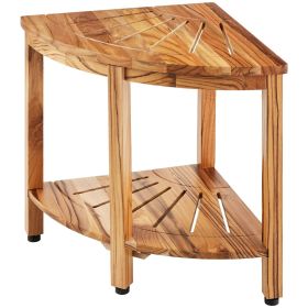 VEVOR Corner Teak Shower Bench, 18.5" Height 15.5" Radius, 100% Teak Wood Corner Shower Beach, 500 LBS with Storage Shelf