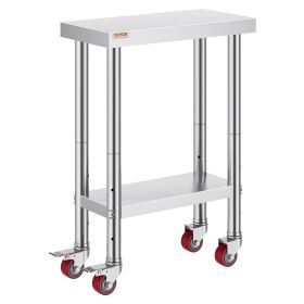 VEVOR Stainless Steel Work Table with Wheels 24 x 12 x 32 Inch Prep Table with 4 Casters Heavy Duty Work Table for Commercial Kitchen Restaurant Busin