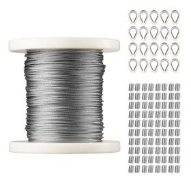 VEVOR 1/16 Wire Rope Kit, 304 Stainless Steel Cable with 80 Sleeves and 20 Thimbles