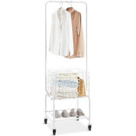 VEVOR Metal Rolling Laundry Basket with Hanging Garment Rack, Height Adjustment Laundry Hamper Cart with Basket Load and Shelf Load