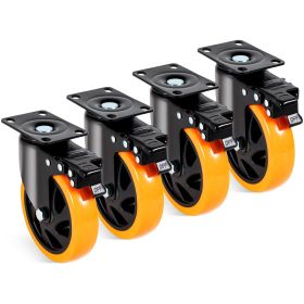 VEVOR Caster Wheels, 5-inch Swivel Plate Casters, Set of 4, with Security A/B Locking No Noise PVC Wheels, Heavy Duty 450 lbs Load Capacity Per Caster