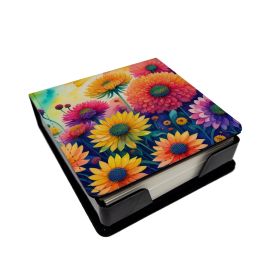 Chrysanthemums in Color PU Leather Note Paper Holder with Artist-Designed Cover, Desk Accessory, Office Gift