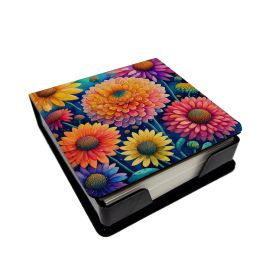 Colorful Chrysanthemums PU Leather Note Paper Holder with Artist-Designed Cover, Desk Accessory, Office Gift