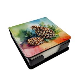 Maine White Pine Cone and Tassels in Watercolor PU Leather Note Paper Holder with Artist-Designed Cover, Desk Accessory, Office Gift