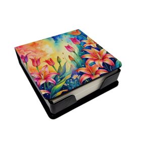 Lilies in Color PU Leather Note Paper Holder with Artist-Designed Cover, Desk Accessory, Office Gift