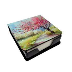 Michigan Apple Blossoms in Watercolor PU Leather Note Paper Holder with Artist-Designed Cover, Desk Accessory, Office Gift