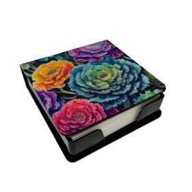 Ornamental Kale in Color PU Leather Note Paper Holder with Artist-Designed Cover, Desk Accessory, Office Gift