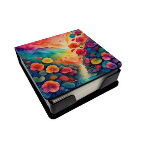 Colorful Begonias PU Leather Note Paper Holder with Artist-Designed Cover, Desk Accessory, Office Gift