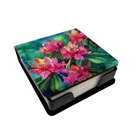 West Virginia Rhododendrons in Watercolor PU Leather Note Paper Holder with Artist-Designed Cover, Desk Accessory, Office Gift