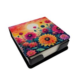 Dahlias in Color PU Leather Note Paper Holder with Artist-Designed Cover, Desk Accessory, Office Gift