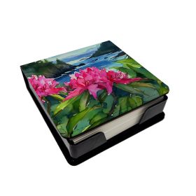 Washington Coast Rhododendrons in Watercolor PU Leather Note Paper Holder with Artist-Designed Cover, Desk Accessory, Office Gift