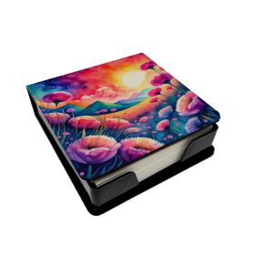 Colorful Dianthus PU Leather Note Paper Holder with Artist-Designed Cover, Desk Accessory, Office Gift