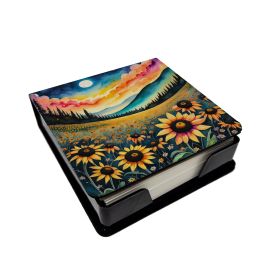 Colorful Black-eyed Susans PU Leather Note Paper Holder with Artist-Designed Cover, Desk Accessory, Office Gift