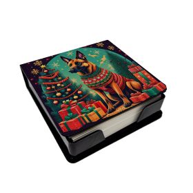 Belgian Malinois Christmas PU Leather Note Paper Holder with Artist-Designed Cover, Desk Accessory, Office Gift