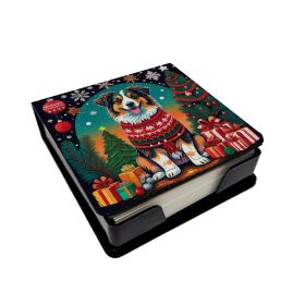 Australian Shepherd Christmas PU Leather Note Paper Holder with Artist-Designed Cover, Desk Accessory, Office Gift