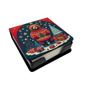 Bear Christmas PU Leather Note Paper Holder with Artist-Designed Cover, Desk Accessory, Office Gift