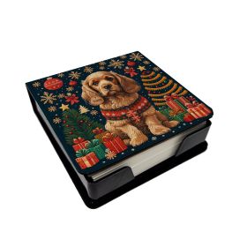 Cocker Spaniel Christmas PU Leather Note Paper Holder with Artist-Designed Cover, Desk Accessory, Office Gift