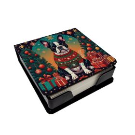 Boston Terrier Christmas PU Leather Note Paper Holder with Artist-Designed Cover, Desk Accessory, Office Gift