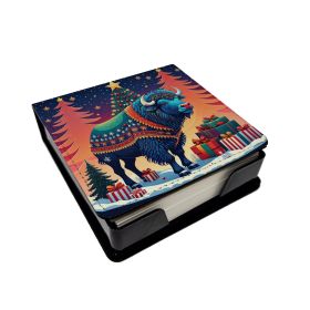 Buffalo Christmas PU Leather Note Paper Holder with Artist-Designed Cover, Desk Accessory, Office Gift