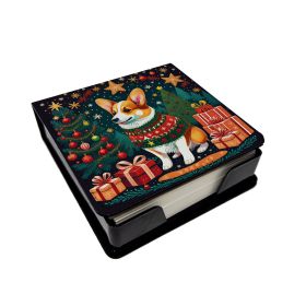 Corgi Christmas PU Leather Note Paper Holder with Artist-Designed Cover, Desk Accessory, Office Gift