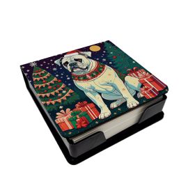 White Boxer Christmas PU Leather Note Paper Holder with Artist-Designed Cover, Desk Accessory, Office Gift