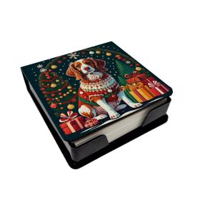 Brittany Spaniel Christmas PU Leather Note Paper Holder with Artist-Designed Cover, Desk Accessory, Office Gift