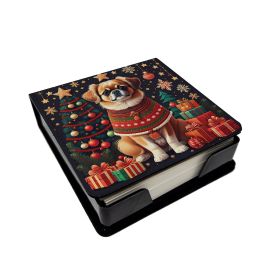 Tibetan Spaniel Christmas PU Leather Note Paper Holder with Artist-Designed Cover, Desk Accessory, Office Gift