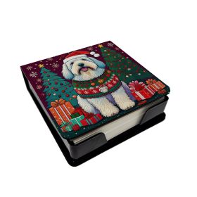 Old English Sheepdog Christmas PU Leather Note Paper Holder with Artist-Designed Cover, Desk Accessory, Office Gift