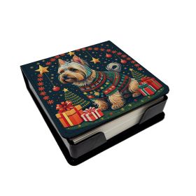 Silky Terrier Christmas PU Leather Note Paper Holder with Artist-Designed Cover, Desk Accessory, Office Gift