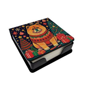 Chow Chow Christmas PU Leather Note Paper Holder with Artist-Designed Cover, Desk Accessory, Office Gift