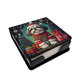 Shih Tzu Christmas PU Leather Note Paper Holder with Artist-Designed Cover, Desk Accessory, Office Gift