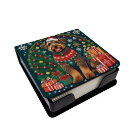 Airedale Terrier Christmas PU Leather Note Paper Holder with Artist-Designed Cover, Desk Accessory, Office Gift