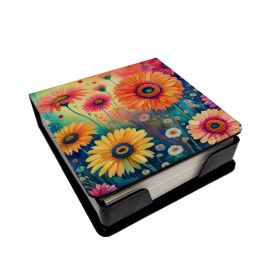 Gerbera Daisies in Color PU Leather Note Paper Holder with Artist-Designed Cover, Desk Accessory, Office Gift