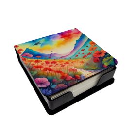 Geraniums in Color PU Leather Note Paper Holder with Artist-Designed Cover, Desk Accessory, Office Gift