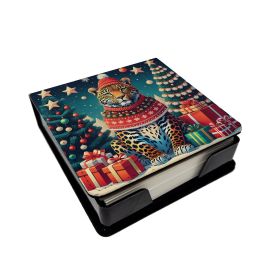 Leopard Christmas PU Leather Note Paper Holder with Artist-Designed Cover, Desk Accessory, Office Gift