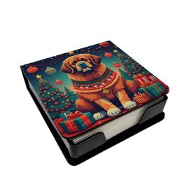 Tibetan Mastiff Christmas PU Leather Note Paper Holder with Artist-Designed Cover, Desk Accessory, Office Gift