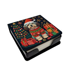 Havanese Christmas PU Leather Note Paper Holder with Artist-Designed Cover, Desk Accessory, Office Gift