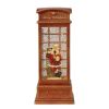 4x4x10"H Christmas Lighted Water Spinning Phone Booth With Santa On Phone, 3*AA Batteries Required