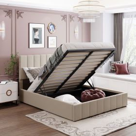 Queen size Upholstered Platform bed with a Hydraulic Storage System - Beige(OLD SKU: LP000211AAA)