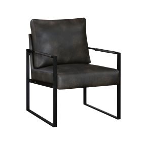 Modern Accent Chair Cushioned Seat Dark Gray Faux Leather Upholstery Black Metal Frame 1pc Style Comfort Durability Elegance Look