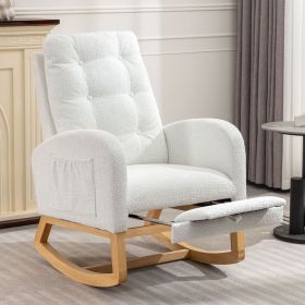 Accent Rocking Chair with Footrest High Back Rubber Wood Rocking Legs Bedroom Living Space 26.77D X 38.36W X 39.76H Inch